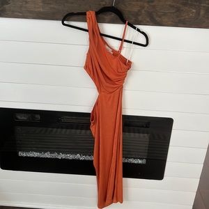 HELLO MOLLY Tangerien slinky cut-out midi dress